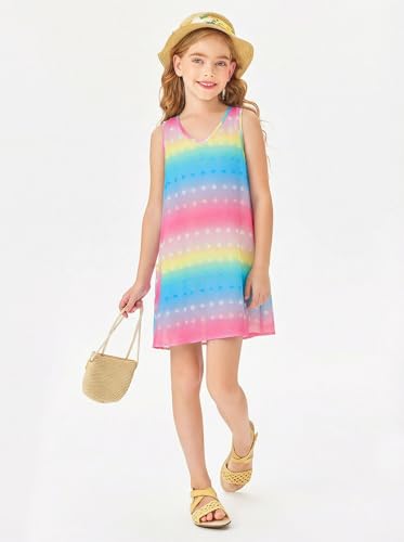 Image of Batermoon Girls Swim Cover Up V Neck Swiss Polka Dot Summer Beach Dress | Kids Cover-Ups, Sleeveless Vacation Swimwuits, Boho Cute Dresses with Pockets 4-14 Years