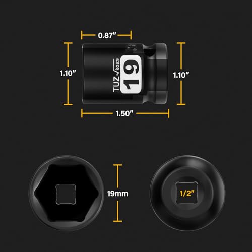 Image of 1 /2 Inch Drive 19mm Shallow Metric Impact Socket,CR-MO,6 Point Radius Corner Design,Square Chamfered Opening,Axle Nut Impact Grade Socket for Easy Removal