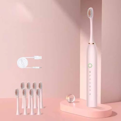 Cepillo de dientes de viaje Cepillo de dientes eléctrico recargable for adultos con 8 cabezales de cepillo, 6 modos de limpieza y temporizador inteligente Cepillo de dientes de cerdas suaves IPX7 Viaj