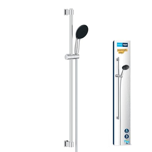 GROHE Vitalio 110, Duschset wassersparend, 8l pro Min (Brausestangenset mit: Duschkopf 3 Strahlarten, 1,75m Schlauch, Duschstange 90cm, zum Kleben oder Bohren, ohne Kleber), rund, chrom, 26956001