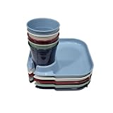 Great Plate Reusable Plastic Plates for Parties with Built-in Cup Holder - Set of 5 Party Plates and Cups for Kids or Adults For Tailgating BBQ Camping Picnics (Square, Farmhouse)
