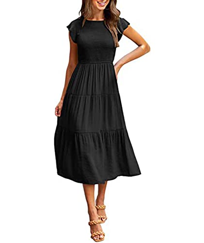 Image of Sexyshine Women's Square Neck Halter Lace Up Criss Cross Maxi Dress Tie Back Sleeveless Smocked Ruched A Line Dress