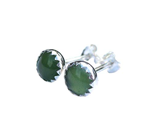 Green Gemstone Stud Earrings, Serpentine...