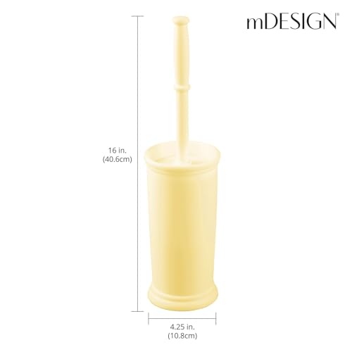 Image of mDesign Toilet Bowl Brush and Holder - Covered Bathroom Brush - Standing Scrubber in Modern Holder - Space Saving, Deep Cleaning for Toilet - Hyde Collection - Light Yellow