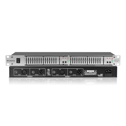 MICNAUX Stereo Equalizer for Home Audio System, Dual Channel 15-Band Silver Graphic Equalizer...