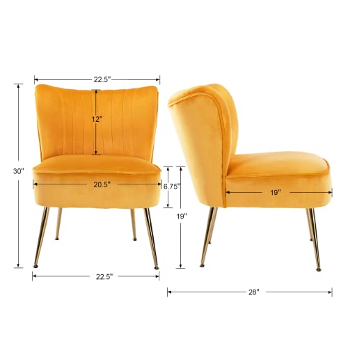 Janoray Velvet Accent Chair Set Of 2 Comfy Living Room Chair Armless Slipper Chair Mid Century Side Chair Single Sofa Chair With Golden Legs Wingback For Bedroom Guest Room, Yellow #TOP4