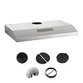 Gveyajo 30 Inch Under Cabinet Range Hood, Ultra-Slim Ductless Vent Hood with 300 CFM Fan, LED Lights, 3-Speed Exhaust, Stainless Steel Kitchen Hood with Charcoal & Mesh Filters