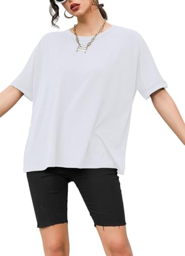 Suncife Camisetas de Manga Corta para Mujer, de Gran tamaño, holgadas, de Verano, Blanco, XXL