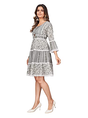 Image of Vbuyz Women's Printed Flared Cotton Stitched Dress