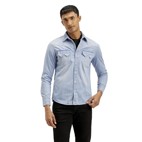 Image of Levi's Men's Solid Slim Fit Shirt Light-Blue