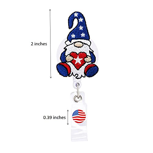 4Th Of July Badge Reel, Patriotic Nurse Badge Reel, American Flag Gnome Retractable Name Card Badge Holder Reel With Alligator Clip, 24 Inches Thick Pull Cord #TOP2