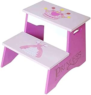 Kiddi Style Toddler Step Stool - 2-Step Wooden Stool for Children - Princess Themed Step Stool for Kids - Sturdy Toddler Steps for Bathroom, Kitchen or Playroom (Pink)
