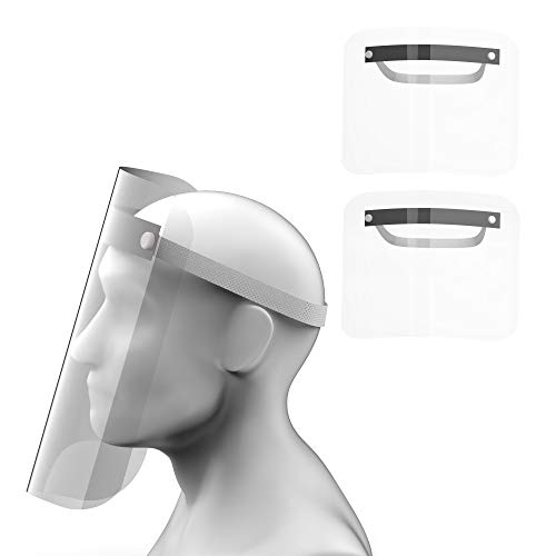 Urhome 3 x Halterungen und 3 Schutzfolien aus Kunststoff in Schwarz - Gesichtsvisier mit Gummiband - Schutzschild Spuckschutz für Gesicht Folie Visier Transparent Cover