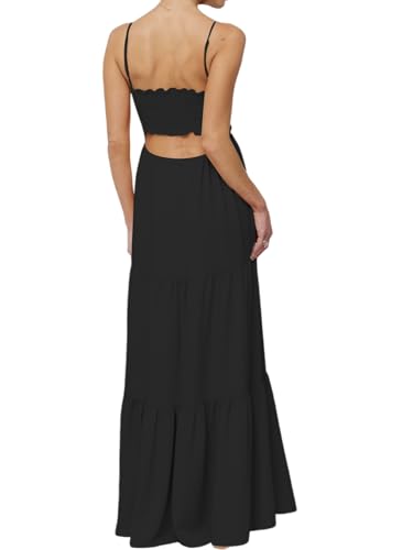 Image of Womens Summer Floral Spaghetti Strap Backless Low Cut Smocked Milkmaid Flowy Beach Sundresses