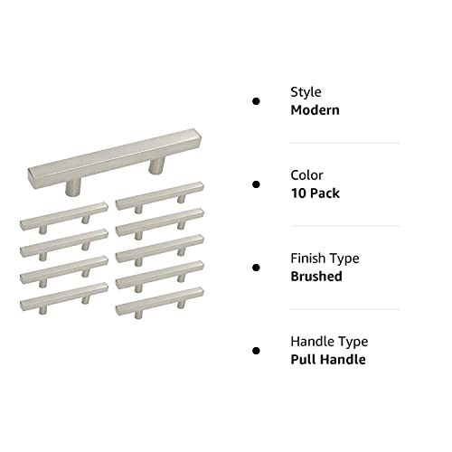Homdiy 10 Pack Brushed Nickel Cabinet Pulls Kitchen Cabinet Handles, 3Inch Hole Centers Square Cabinet Handles Brushed Nickel Handles For Cabinets And Drawers Silver Cabinet Door Handles #TOP1