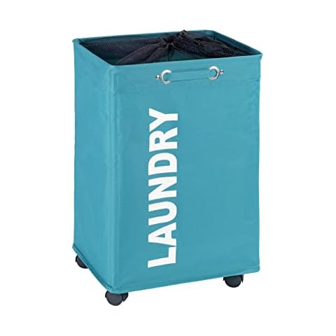 WENKO Quadro Laundry Bin in Petrol Blue Cover