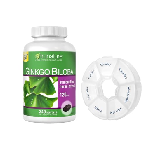 Gingko Biobla 120 mg 340 Softgels + 7-Day WellnessWhirl Travel Pill Organizer