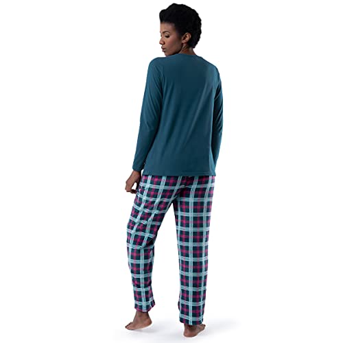 Image of Fruit of the Loom Women's Sueded Jersey Crew Top and Fleece Pant Sleep Set