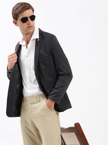 Image of SHOWOFFFF Men Solid Single Breasted Casual Blazer | Notched Lapel Full Sleeves Cotton Blazer for Mens | Slim Fit Regular Length Blazer for Men's