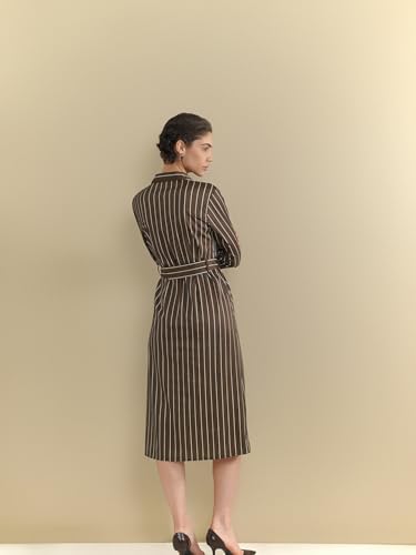 Image of FableStreet Women Formal Dress | Notch Collar Wrap Midi Dress with Self-Tie Belt & Button-Front | Smooth Viscose Rayon Fabric for Workwear & Day-to-Night Elegance
