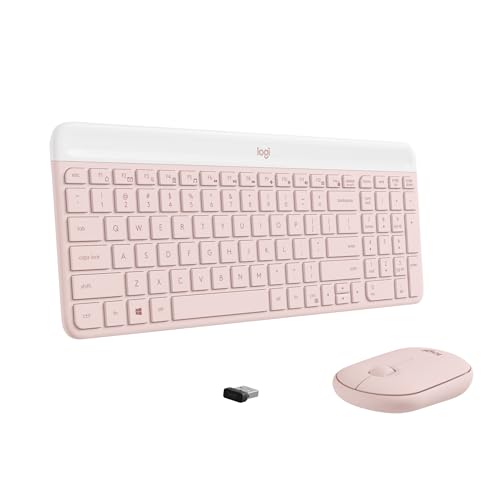 Combo Teclado e Mouse sem fio Logitech MK470 com Design Slim, Digitação e Clique Silencioso, Mouse Ambidestro, Conexão USB e Pilhas Inclusas - Rosa