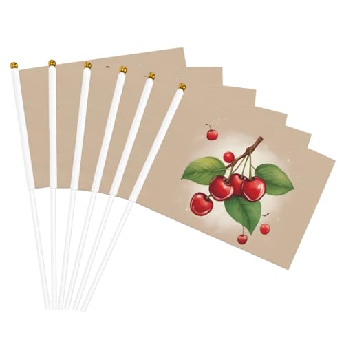 Bonita bandera de mano con diseño de cerezo rojo dulce, 1 impresión, versátil, banderas, fiestas, desfiles, decoraciones de día festivo