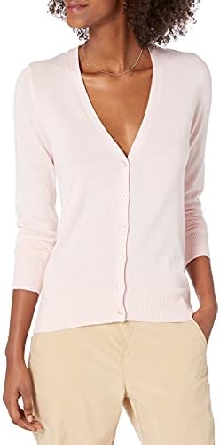 Amazon Essentials Women's Lightweight Vee Cardigan Sweater (Available in Plus Size), Light Pink, X-Small