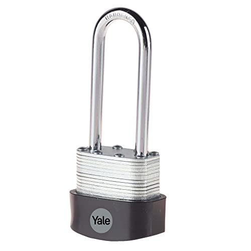 Image of Yale Y125B /40 /163 /1 - Laminated Steel Long Shackle Padlock (40 mm) - Outdoor Hardened Steel Shackle Lock for Shed, Gate, Chain - 3 Keys - High Security