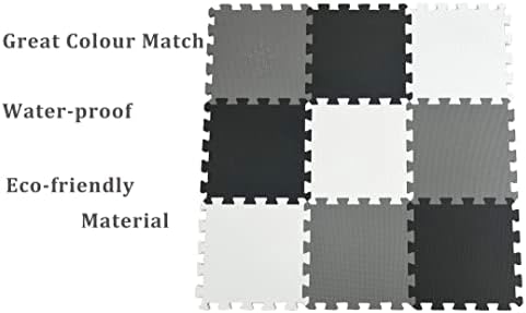16 Pieces Tiles Foam Play Mat with Border, Interlocking Playmat Tiles, Foam Floor Mat for Kids, Puzzle Play Mat, Exercise Gym Mats – Color of Black & White & Gray 6 31Mo99Up0LL. AC