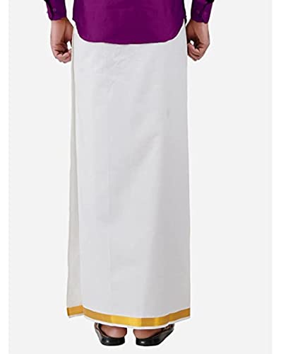 Image of SMT Velcro /Welcro pocket dhoti for mens /Jari border welcro pocket Stitched Dhoti polycotton for Mens 28-40 Size