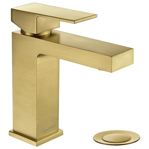 Lava Odoro Brushed Gold Bathroom Faucet Single Hole,Modern Bathroom Sink Faucet Single Handle Vanity Faucet with Pop up Drain Assembly, Deck Plate Included, 1.2 GPM, BF307-SG by Lava Odoro - Used condition - US$88.06