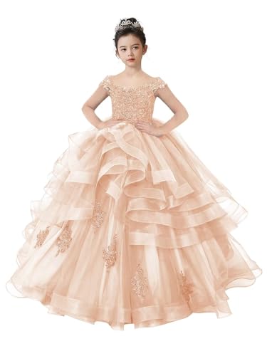 dideyttawl Flower Girls Wedding Guest Dress Floor Length Puffy Tulle Lace Appliqued Formal Dresses 007