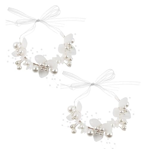 VIDSTW 2 peças pulseira mulher flor de boneca, pulseira ajustável mulher com pérolas, flores brancas, para aniversário, casamento, noivado, festa de aniversário, graduação