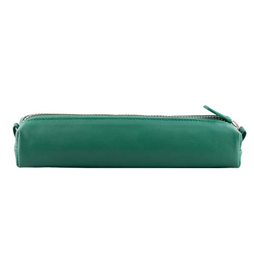 Image of DiLoro Leather Zippered Fountain Ballpoint Rollerball Pens and Pencils Case Holder Pouch Genuine Full Grain Soft Nappa Leather (Light Green)
