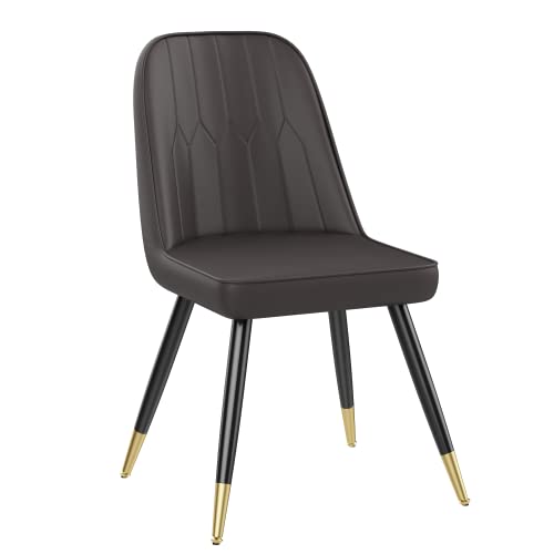 Alunaune Modern Dining Chairs Set Of 2 Upholstered Kitchen Chairs Accent Chair, Mid Century Armless Leisure Chair Living Room Faux Suede Desk Side Chair With Gold Metal Legs-Dark Brown #TOP5