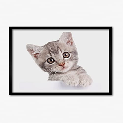 Cadre bois chat gris 60x40 cm Tulup, tableau pour décoration moderne