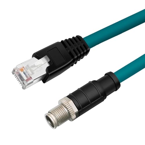 YUELER Cable Ethernet industrial 12 X codificado de 8 pines a RJ45 blindado 26AWG Ethernet Cable para automatización IP67 impermeable