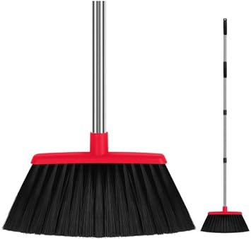 Red Heavy Duty Angle Broom, 55" Long Handle, Extra Wide 12.6" Head