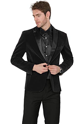 Mage Male Men's 2 Piece Suit Peaked Lapel One Button Tuxedo Slim Fit Velvet Blazer Party Dinner Jacket & Pants #TOP4
