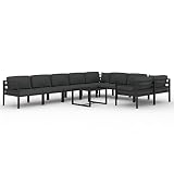 YUOGHRTFE Aluminum Patio Lounge Set 10 Piece Outdoor Furniture Set with Cushions and Back Pillows Modular Design Anthracite