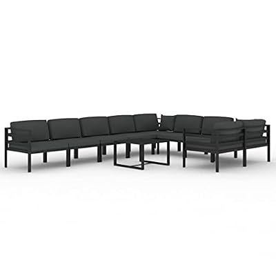 YUOGHRTFE Aluminum Patio Lounge Set 10 Piece Outdoor Furniture Set with Cushions and Back Pillows Modular Design Anthracite