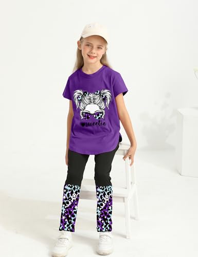 Image of Girls Outfits Short Sleeve Irregular Tops + Camouflage Long Legging Outfits 2PCs Summer Pant Sets 6-14T