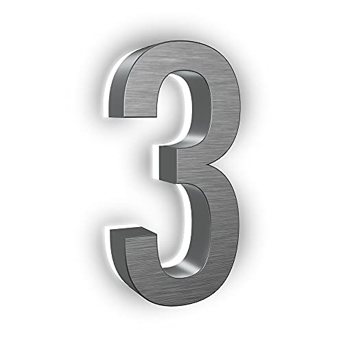 Amazon Crazy 🔥 Deals LN LUMANUMBERS 7 Inches Steel Backlit LED Floating Address Number, Up-Scale Modern Look, Lighted House Numbers, 3, Brushed Nickel, Illuminated House Numbers