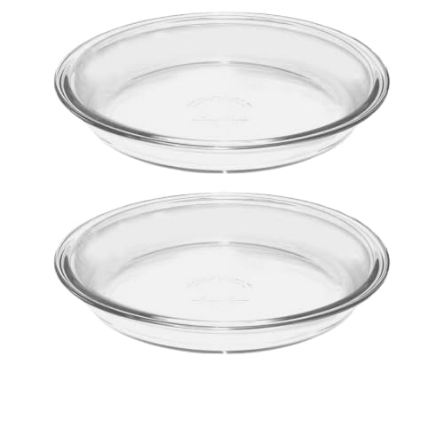 2 Pack Round Clear Glass Pie Plates, Thick Borosilicate Heat Resistant Bakeware with Wide Rim, Microwave Oven Freezer Safe Glass Baking Dish for Pizza Tart Quiche Home Baking