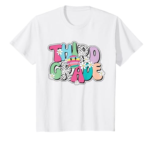 Enfant Cute Groovy Troisième année Happy Face Girls Kids Back to School T-Shirt