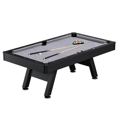 7ft Pool Table for Home Modern Billiards Table with Black Wood Finish Includes 2 Cue Sticks Balls Triangle Chalk & Brush for Game Room Basement Office Apartment