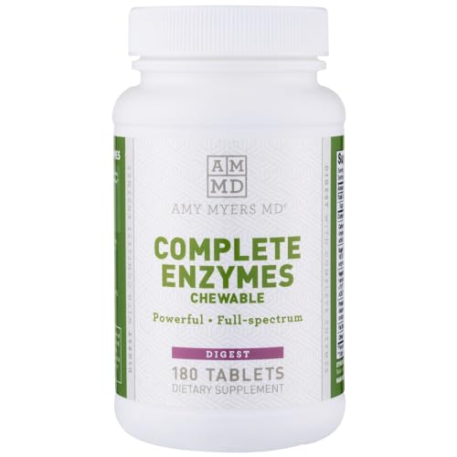 Amy Myers Digestive Enzymes Chewable - Break down protein carb sugar fat - Support Leaky Gut, Acid Reflux, Bloating, Gluten Exposure - Amylase, Lipase, Lactase, Alkaline, Protease, Sucrase 180 Tablets