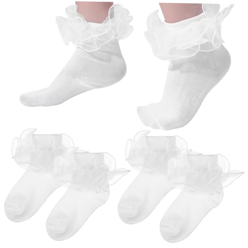 Lace Ruffle Socks for Toddler Girls Soft Cotton Lace Socks 6-8 Years for Dressy Occasions