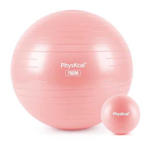 PhysKcal Large Birthing Ball for Pregnancy to Relieve Back Pain, Swiss Ball for Pilates, Yoga and Office Chair, Stability and Physio Set (Baby Pink, L (26-29''/68-75cm)