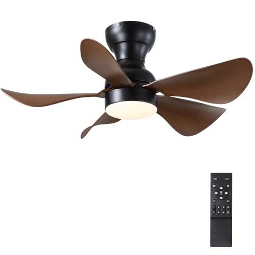 Shanggu Ventilador de techo empotrable de 76 cm con luz, ventilador de techo moderno con mando a distancia, regulación continuaVentilador de techo de perfil bajo para dormitorio Marrón
